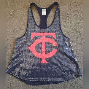 PINK Victoria's Secret Navy Sequin Tank with Hot Pink Logo